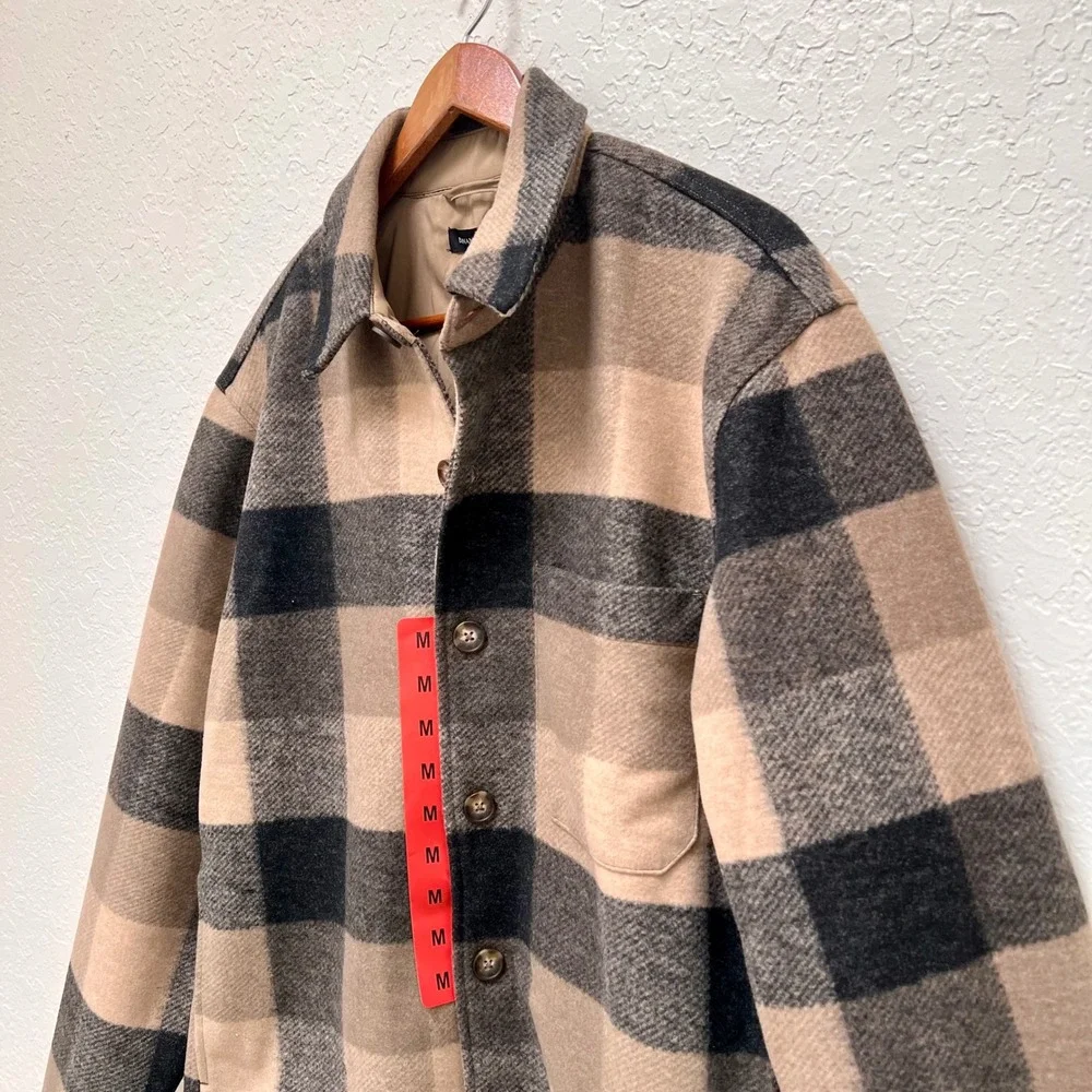 Banana‎ Republic Mens Buffalo Plaid Shirt Jacket Tan Black Shacket Size M NEW